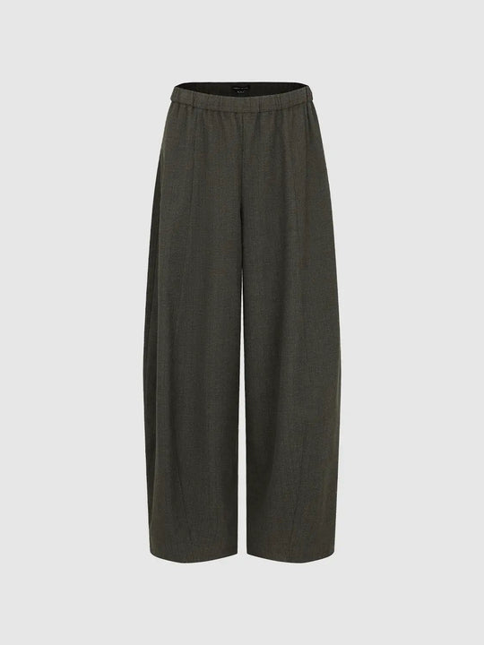 Solid Elastic Waist Barrel Leg Pants