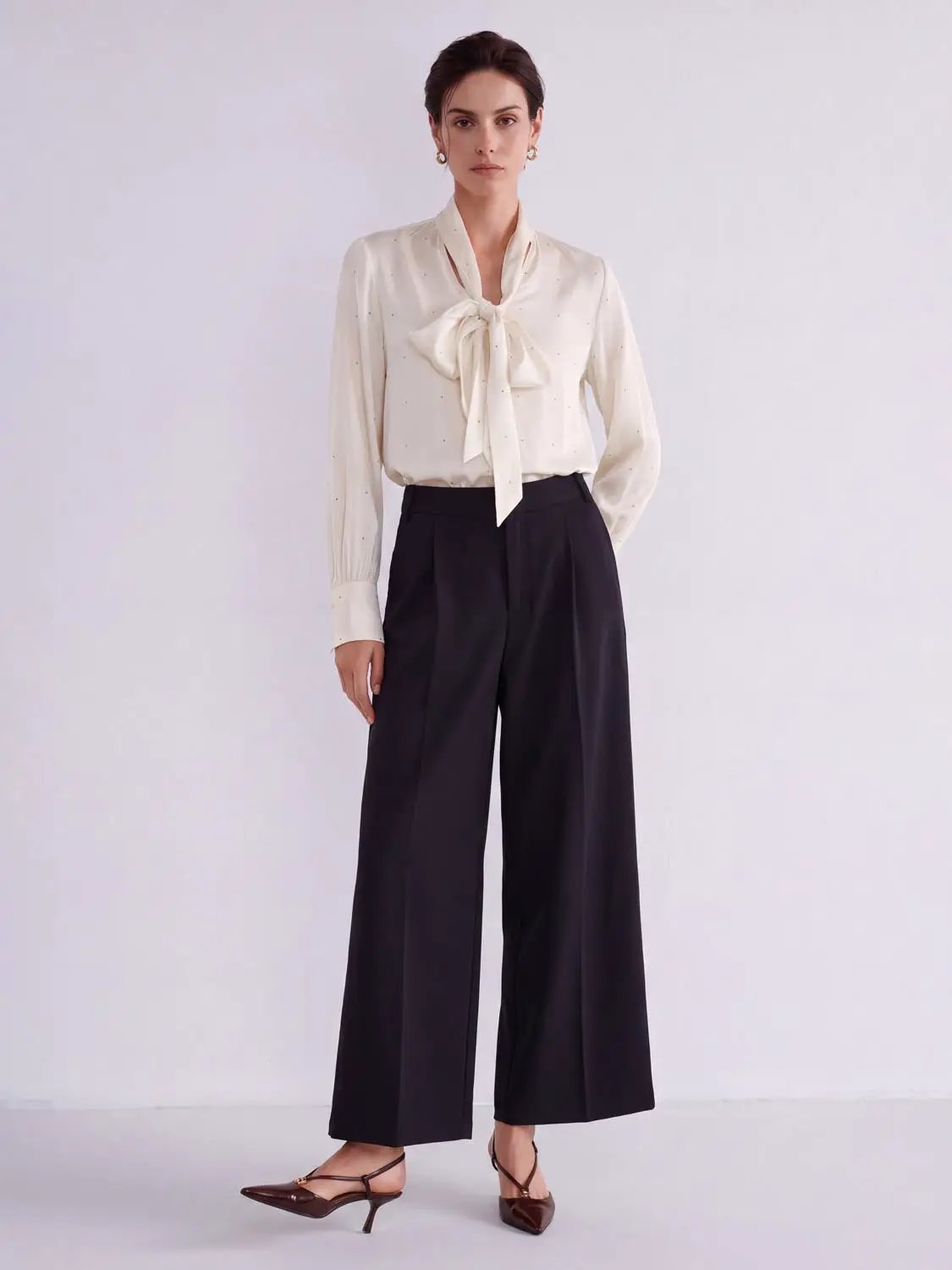 Wide-leg pants, black, high-waisted, Urban Revivo Fashion