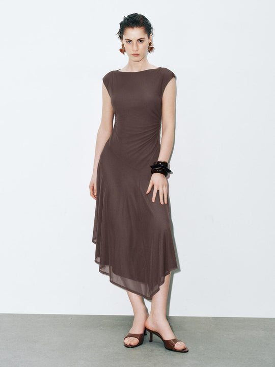 Sleeveless Irregular Hem Skater Maxi Dresses