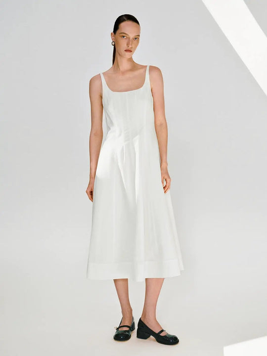 Cotton U-Neck Sleeveless Midi Casual Dress