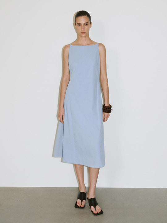 Strappy Boat Neck A-Line Midi Dresses