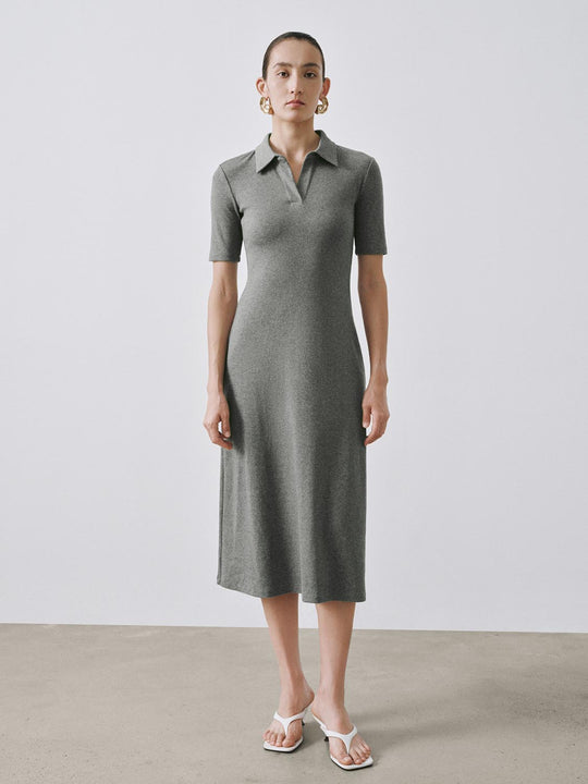 Collared Short Sleeve A-Line Midi Dresses