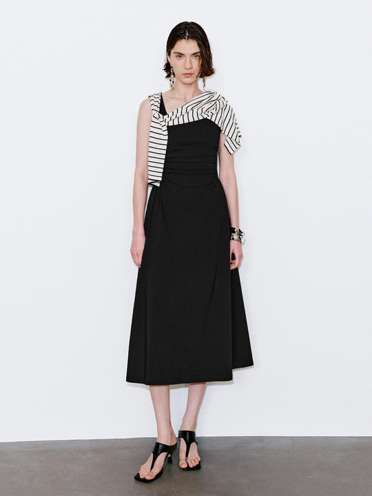 U-Neck Ruched Waist A-Line Midi Dresses