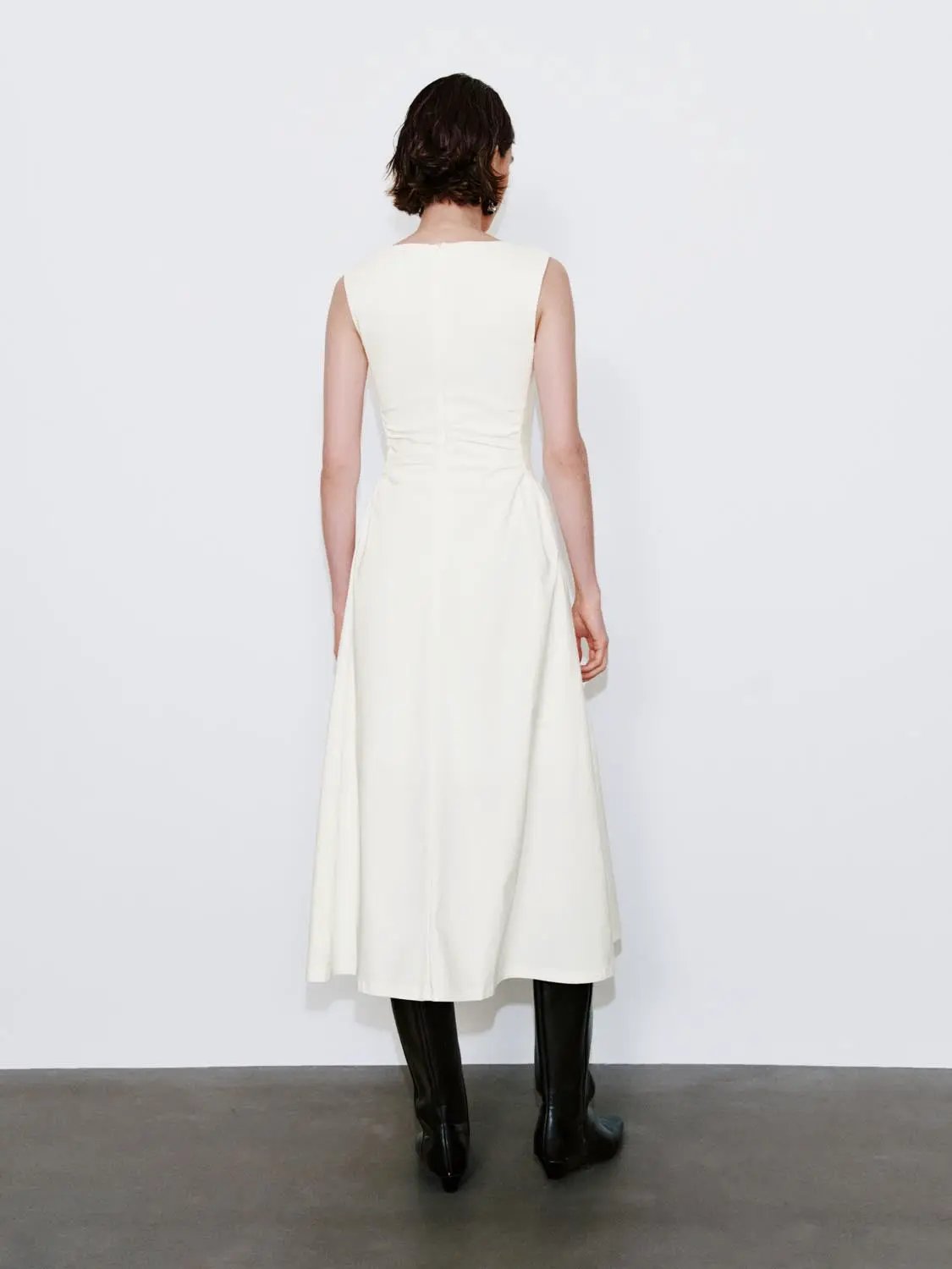 U-Neck Ruched Waist A-Line Midi Dresses by Urban Revivo Fashion