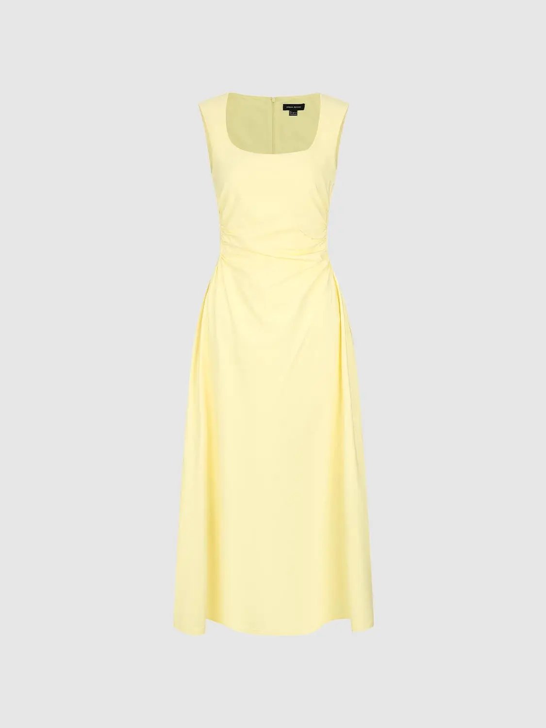 U-Neck Ruched Waist A-Line Midi Dresses by Urban Revivo Fashion