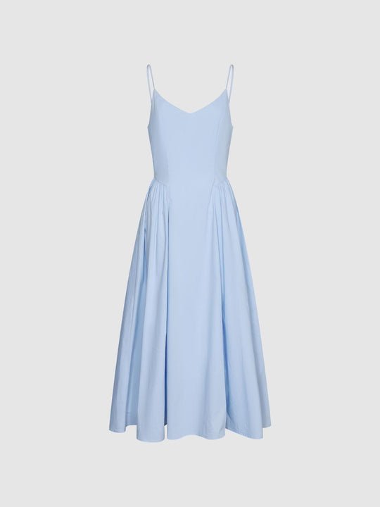 Strappy Shirring Detail A-Line Midi Dresses