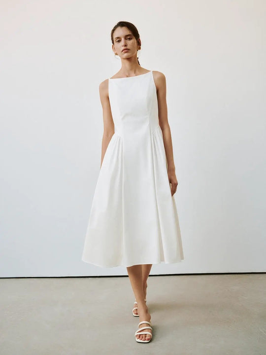 Sleeveless Shirring Detail A Line Midi Dresses