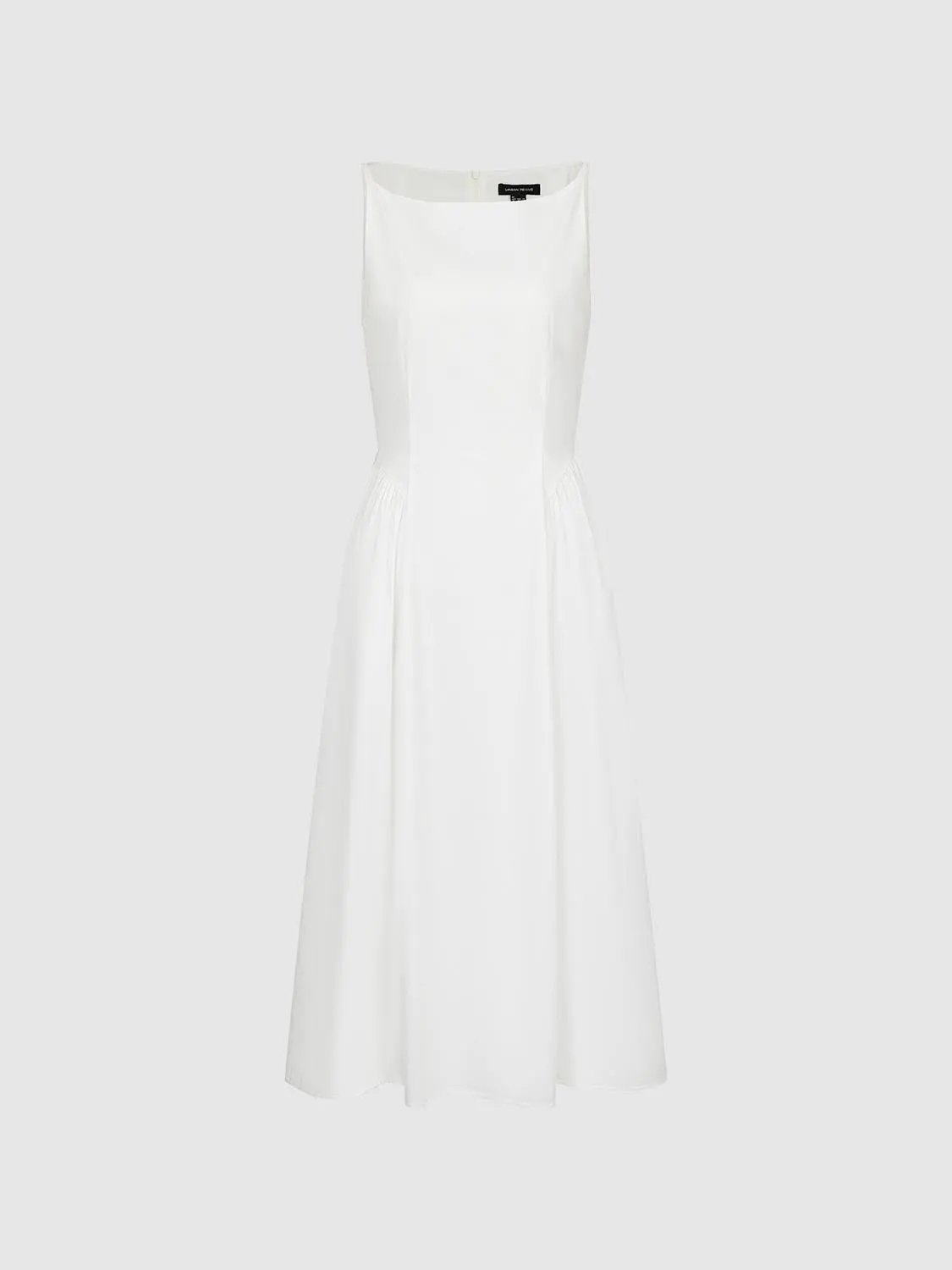 Square Neck Pleated Swing Cotton A-Line Midi Dress
