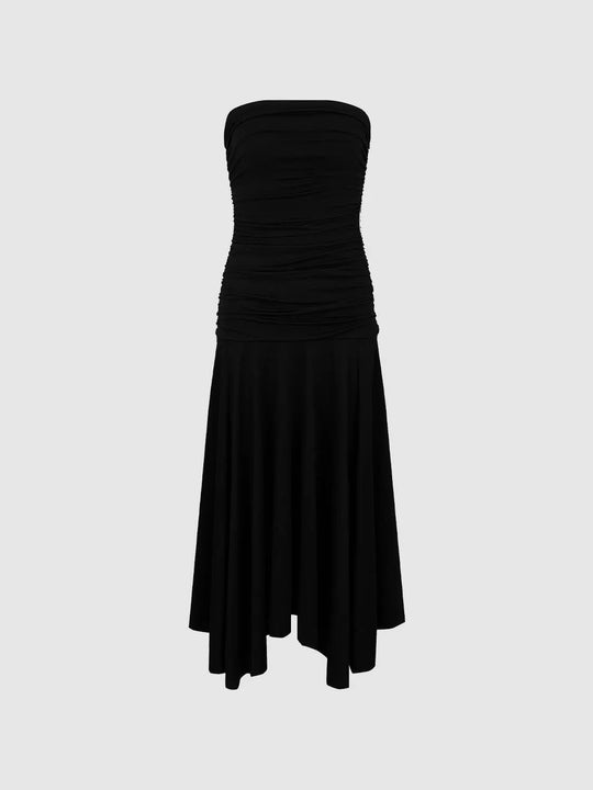 Ruched Tube Top Elegant Straight Midi Dress
