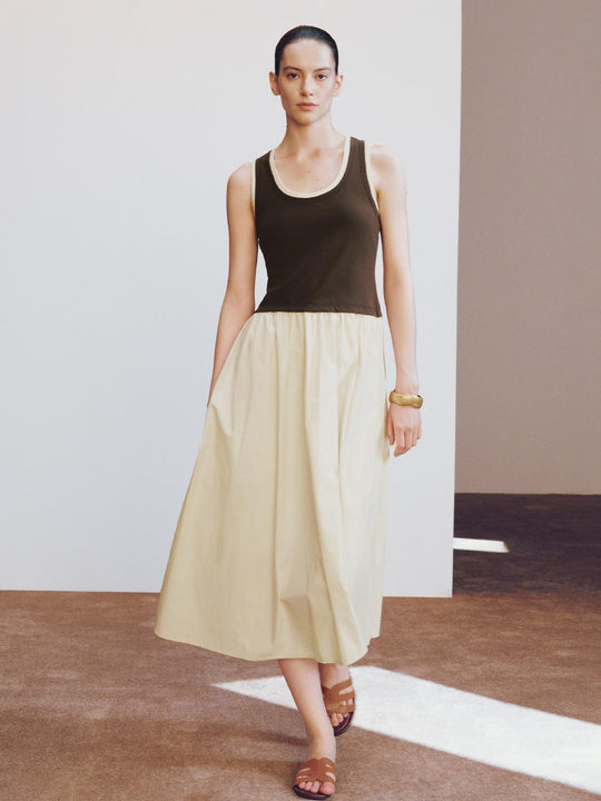 Cotton Lyocell Blend Scoop Neck A Line Midi Dresses