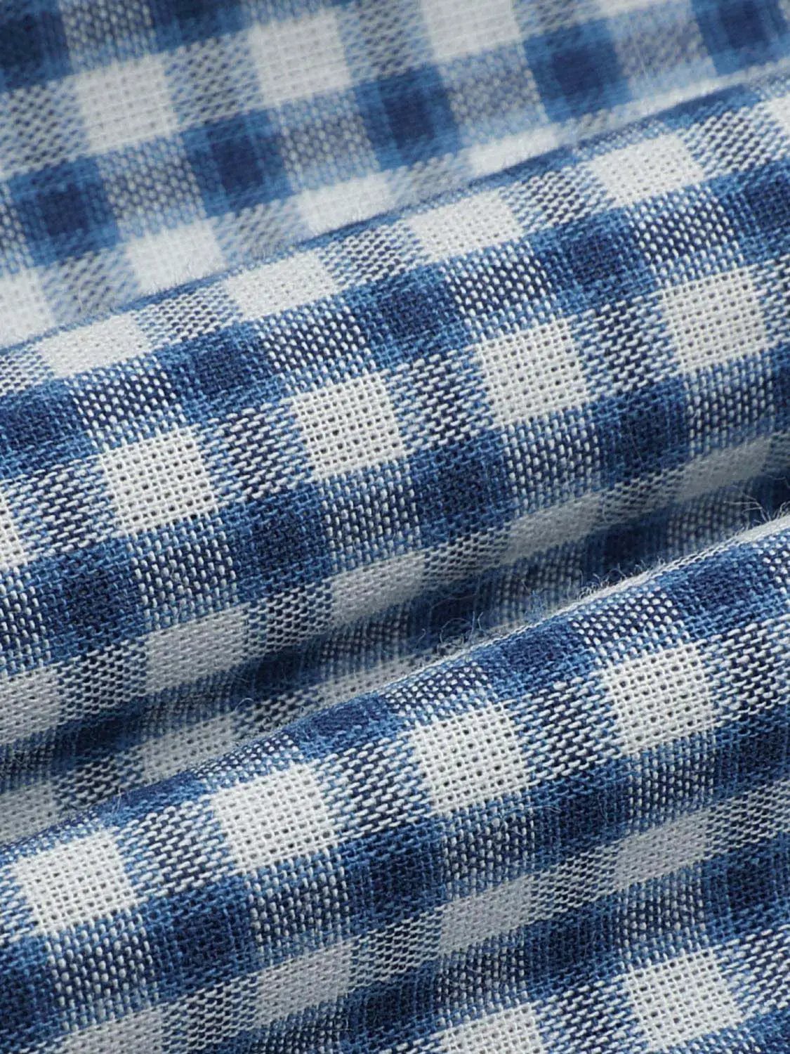 Cotton Gingham Textured Weave Strappy A-Line Maxi Dress in blue and white