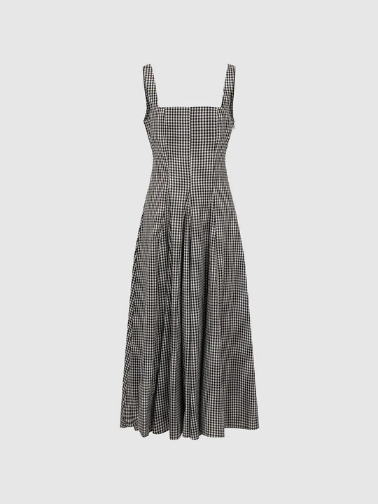 Cotton Gingham Textured Weave Strappy A-Line Maxi Dress