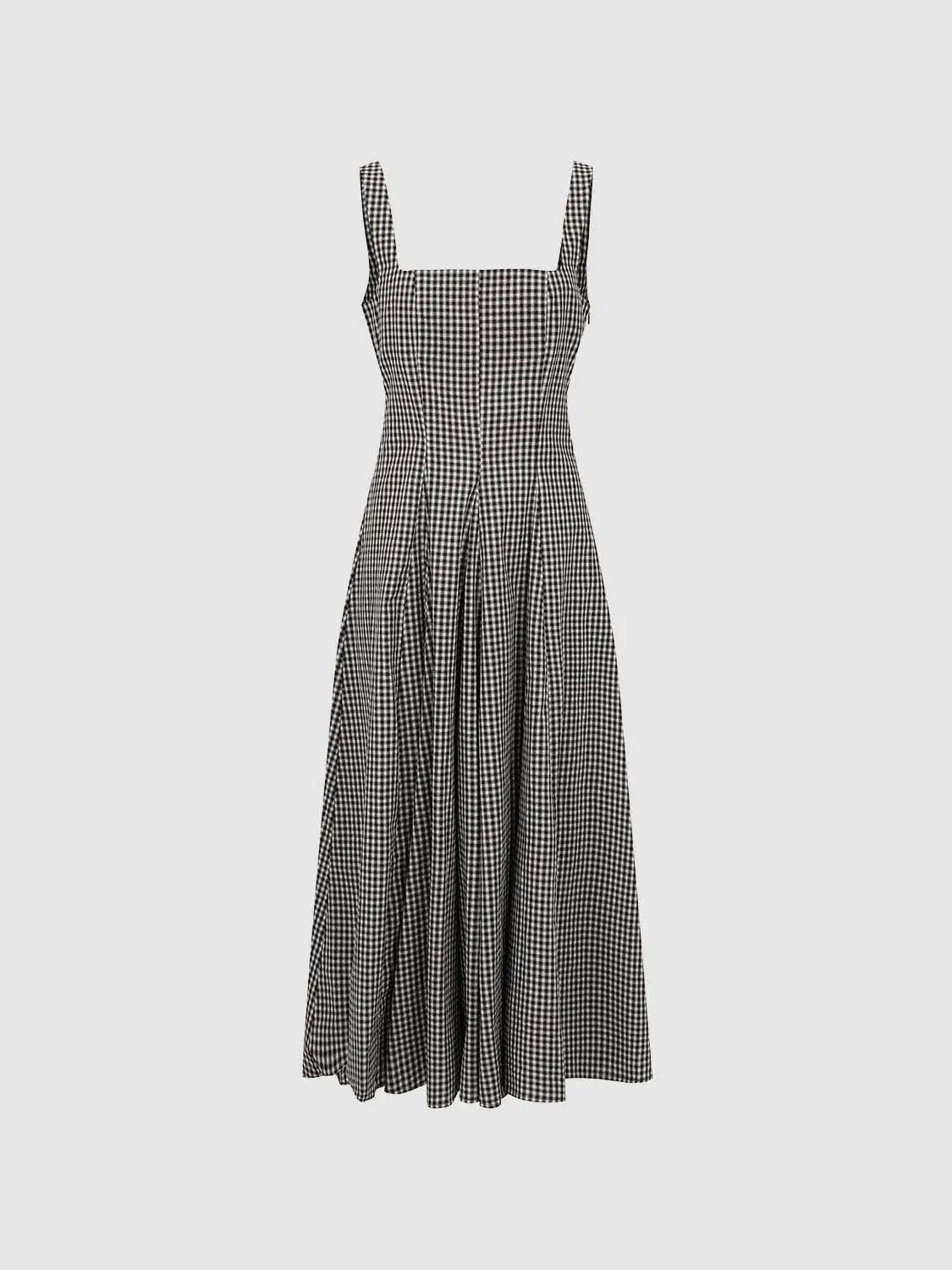 Cotton Gingham Textured Weave Strappy A-Line Maxi Dress, black and white.