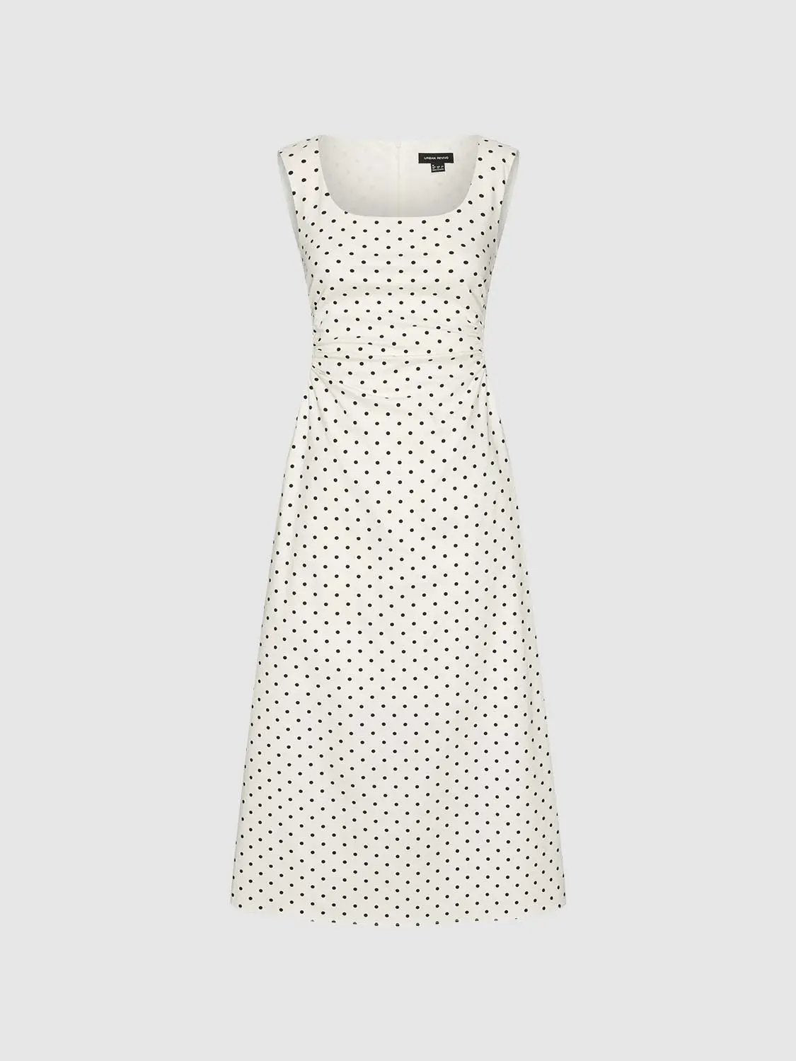 Polka dot knit sleeveless A-line dress in white with black dots by Urban Revivo Fashion