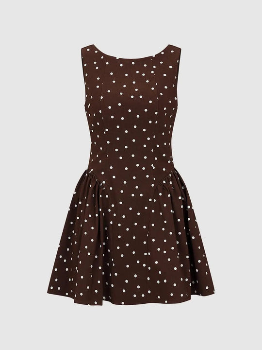 Sleeveless Polka Dot A-Line Midi Dresses