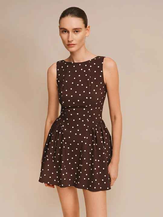 Sleeveless Polka Dot A-Line Midi Dress