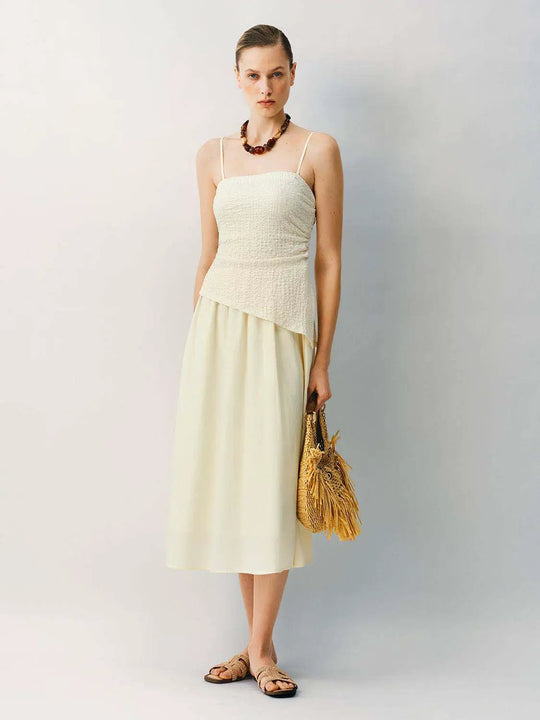 Thin Stretch Fabric Strappy A-Line Midi Dress
