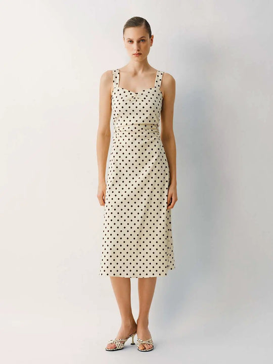Polka Dot Strappy A-Line Midi Dress