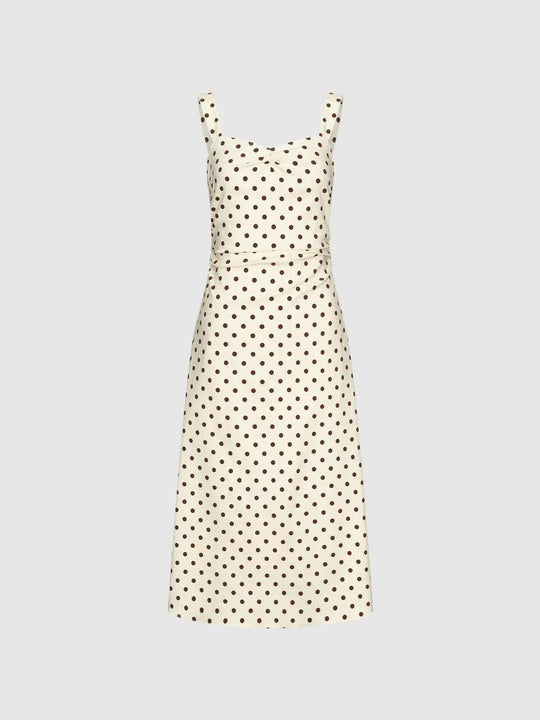 Polka Dot Strappy A-Line Midi Dress