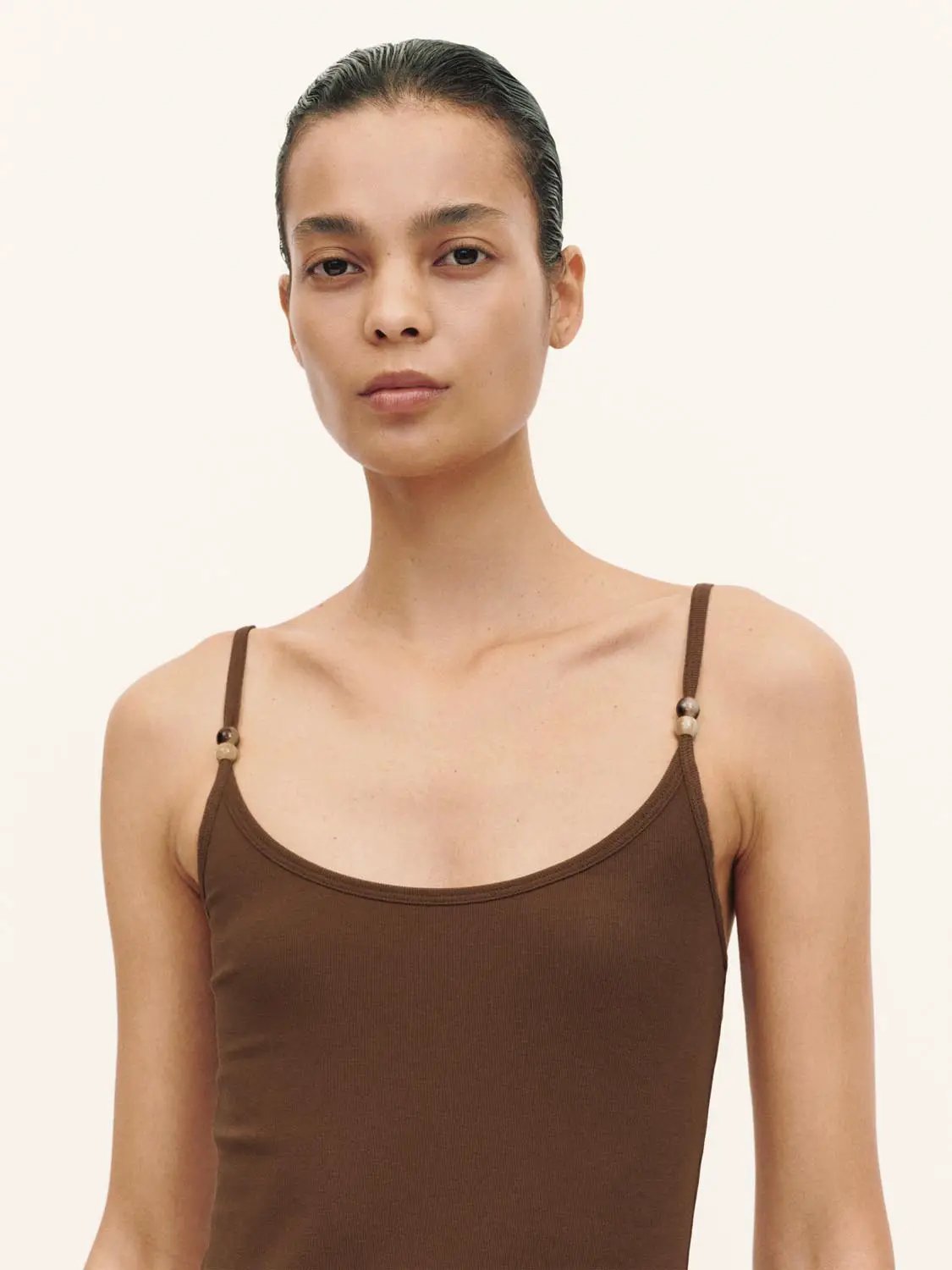 Dress brown spaghetti-strap with bead accents Urban Revivo Fashion