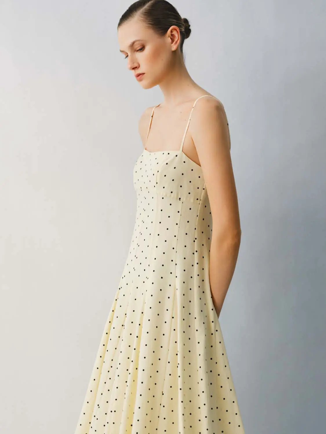 Polka Dot A-Line Dress by Urban Revivo Fashion in cream with small black dots