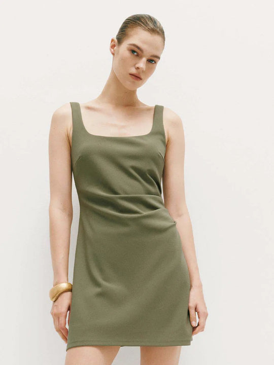 Thick Stretch Draped Waist Sleeveless A-Line Mini Dress