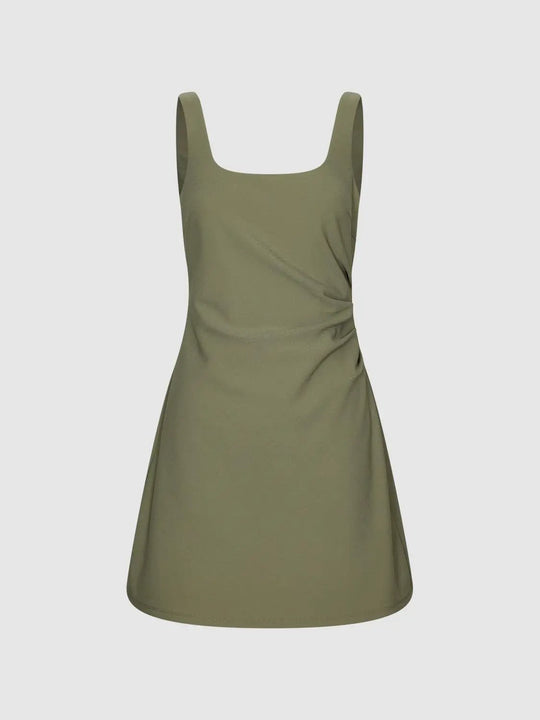 Thick Stretch Draped Waist Sleeveless A-Line Mini Dress