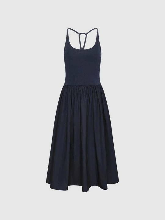 Crisscross Back Fit And Flare Cotton Blend Dress