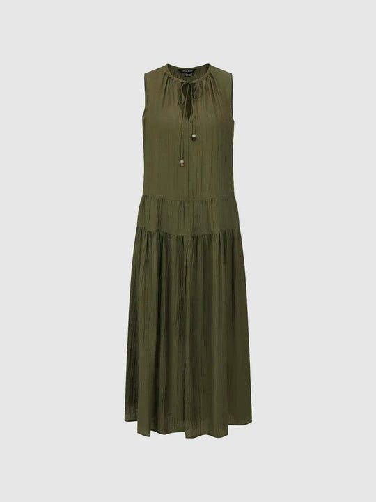 Tiered Beaded Tie Neck Sleeveless Maxi Dress