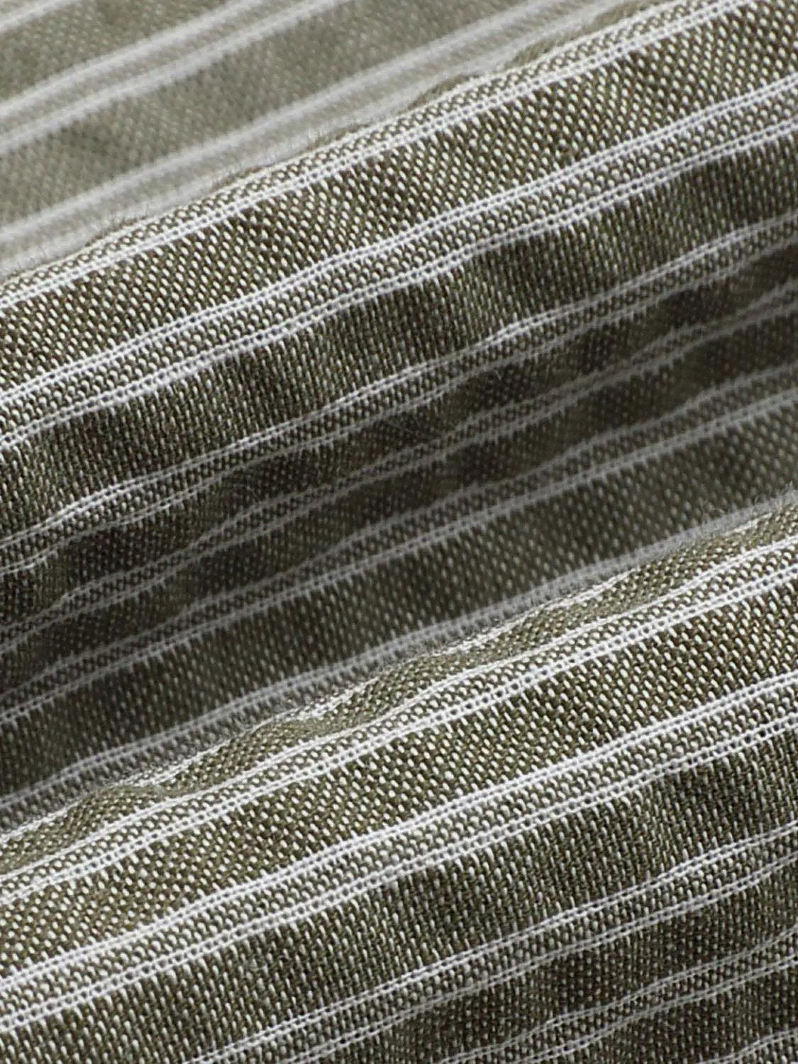 A-Line dresses fabric close-up in olive striped weave with white stitching by Urban Revivo