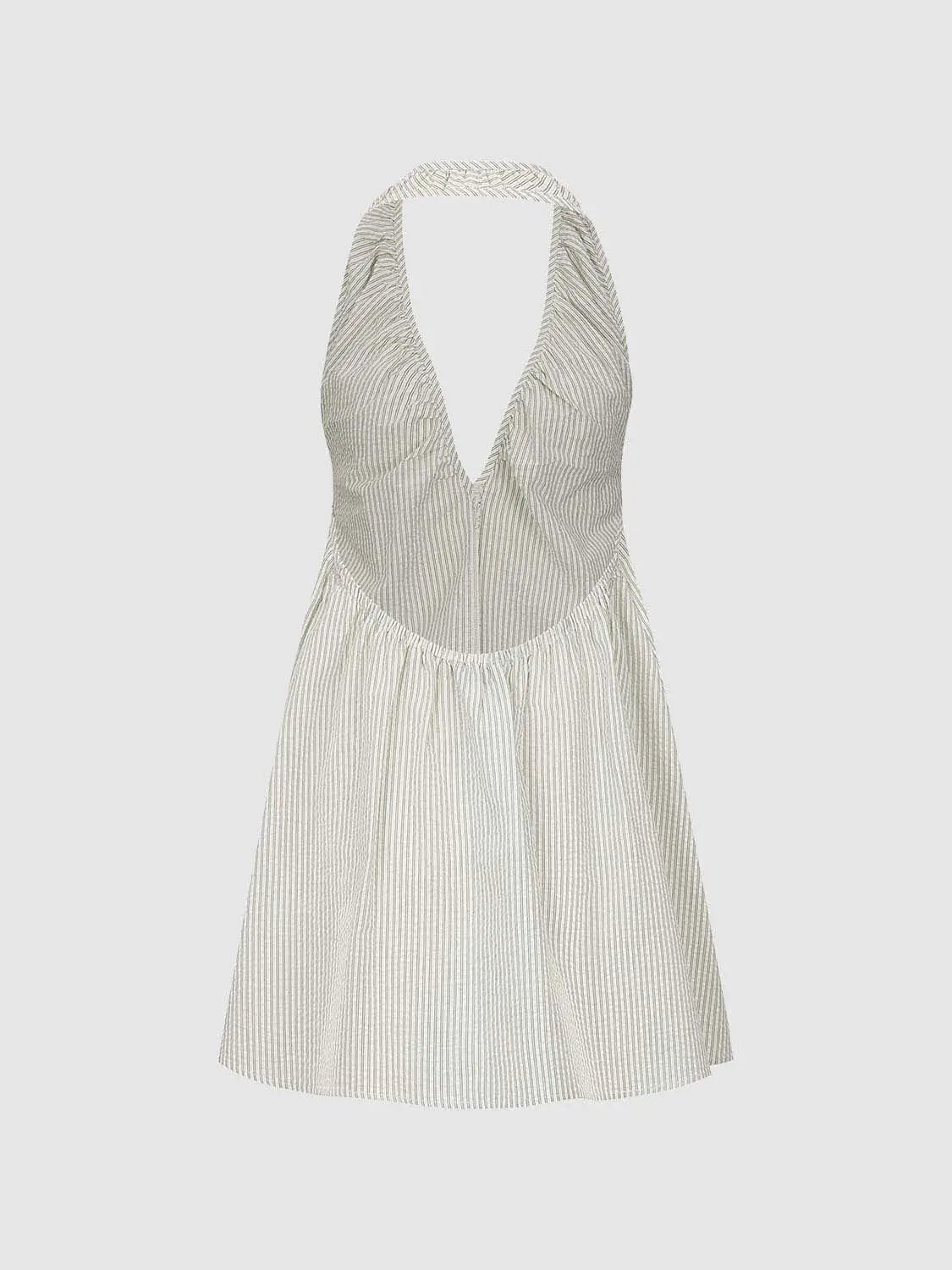 A-Line striped halter dress, beige and white, Urban Revivo Fashion