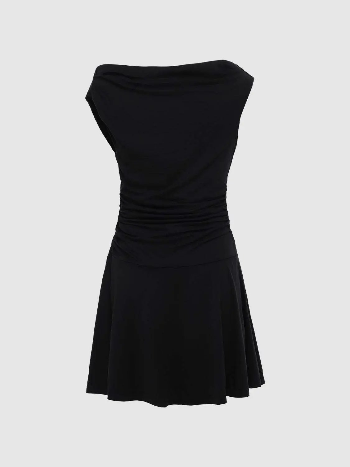 W_A-Line dress in black with ruched waistband; lightweight stretch fabric, Urban Revivo Fashion