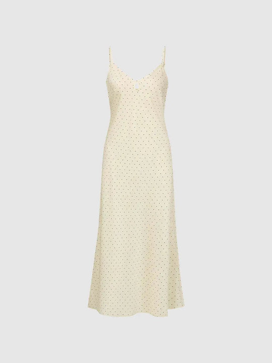 Polka Dot Print, Slight Stretch, Fabric A-Line Dress