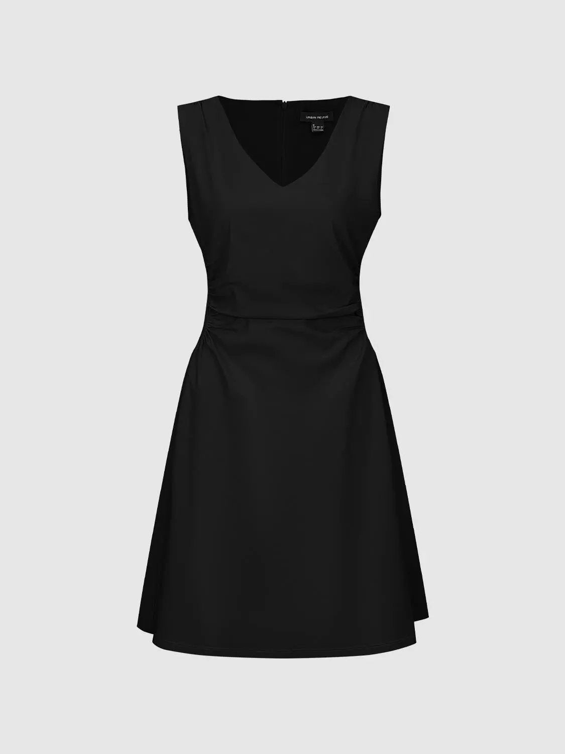 A-line dress by Urban Revivo in black, sleeveless with V-neck and ruched waist
