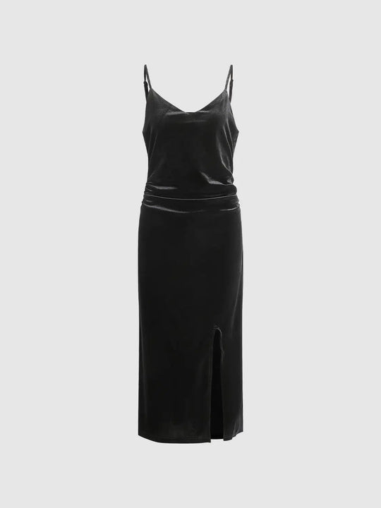 Sleek Spaghetti-Strap Midi Slit Dress