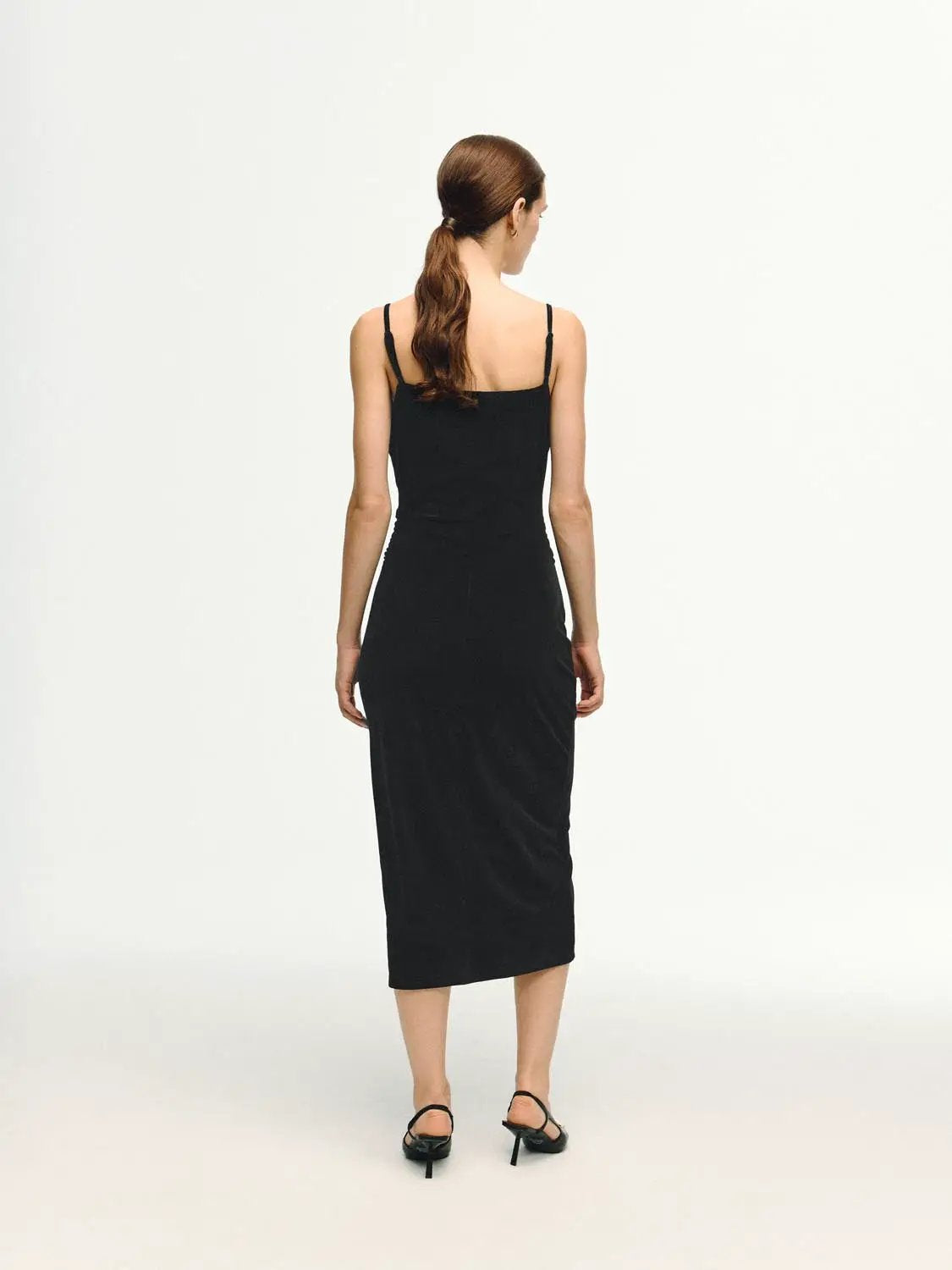 Sleek spaghetti-strap midi dress, black, skinny-fit