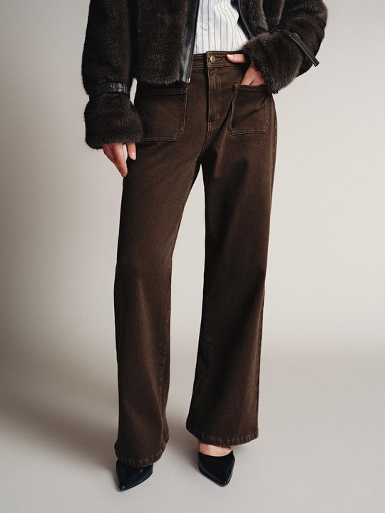 Patch Pocket Wide Leg Jeans