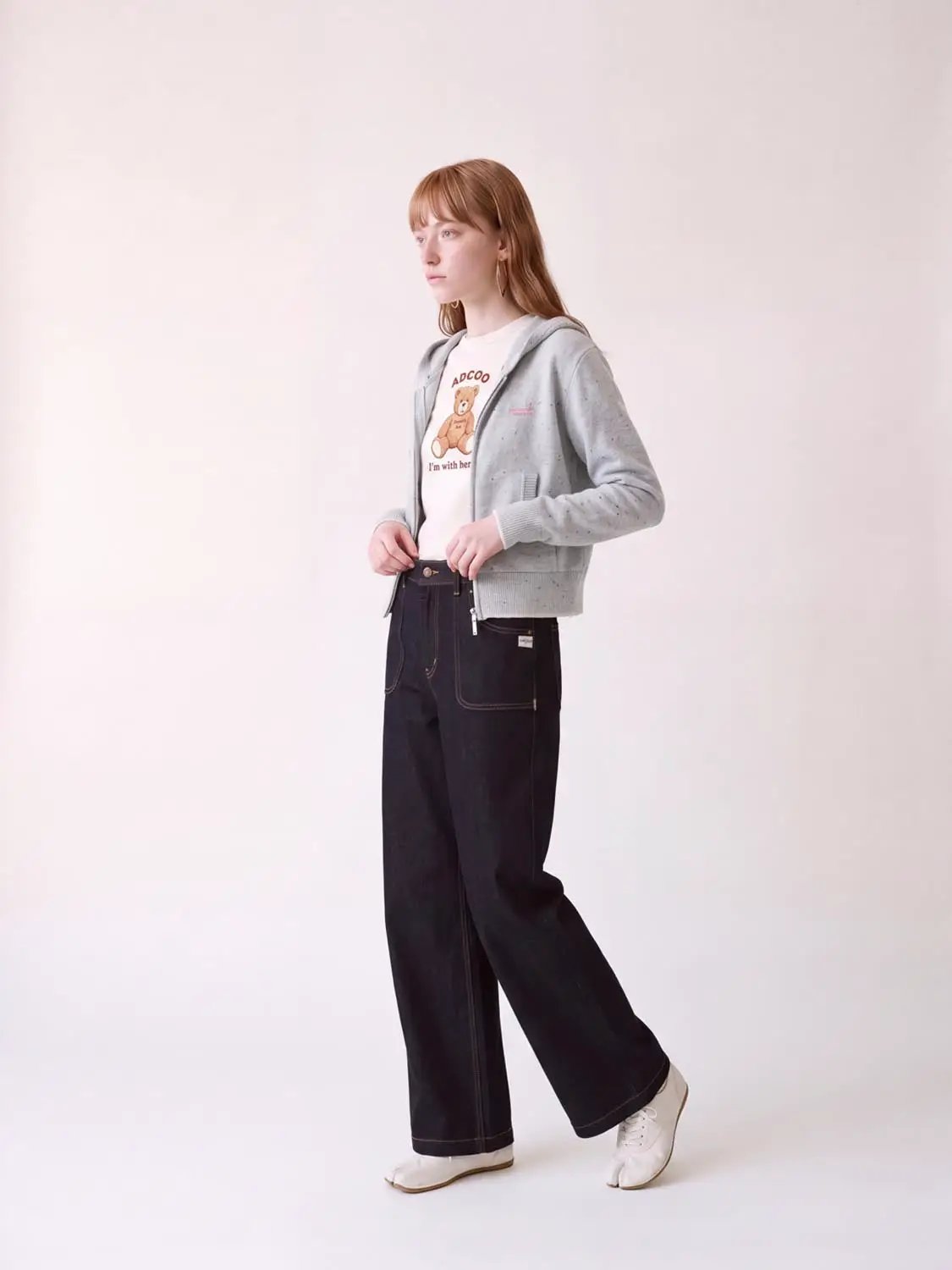 High Waist Contrast Stitch Cotton Wide Leg Jeans in dark denim by Urban Revivo Fashion
