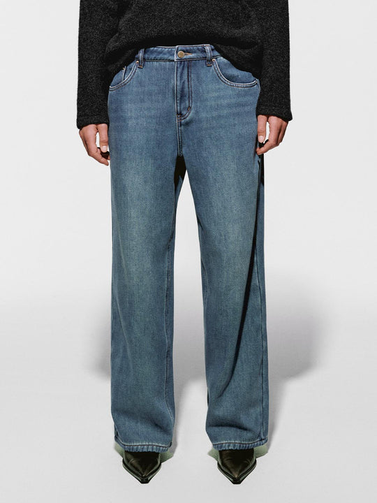 Washed Thick Wide Leg Jeans