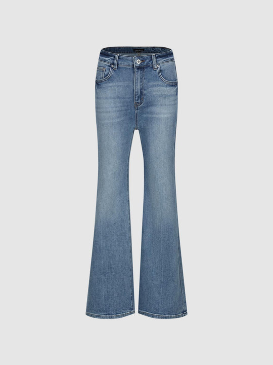 High-Waist Washed Flare Leg Jeans