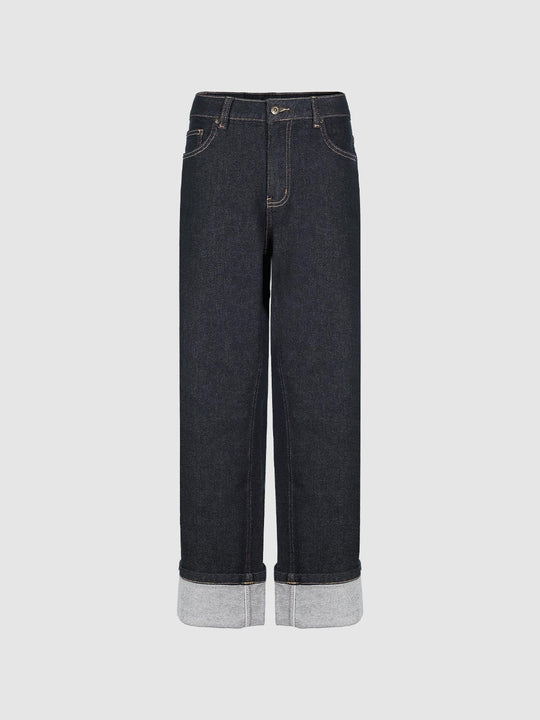 Cuffed Straight Leg Jeans