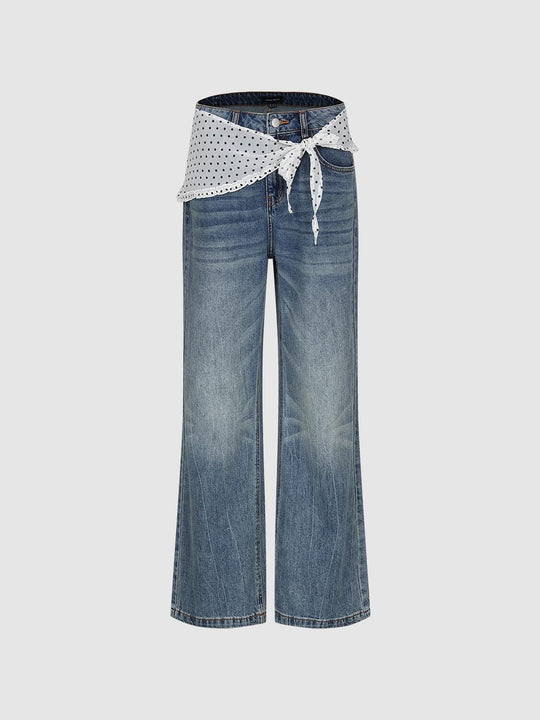 Polka Dot Shirt Extender Overlay Wide Leg Jeans