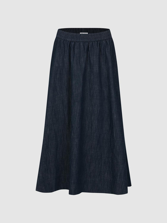 Pull On Denim Midi Skirts
