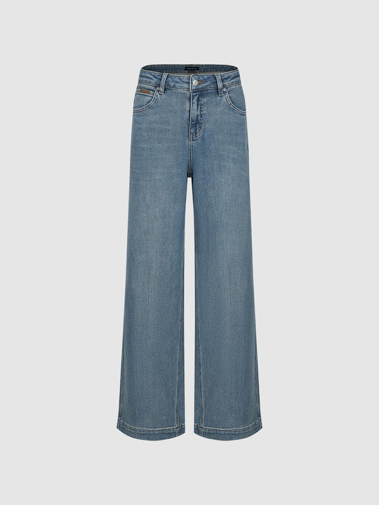 Stitch Detail Wide Leg Jeans
