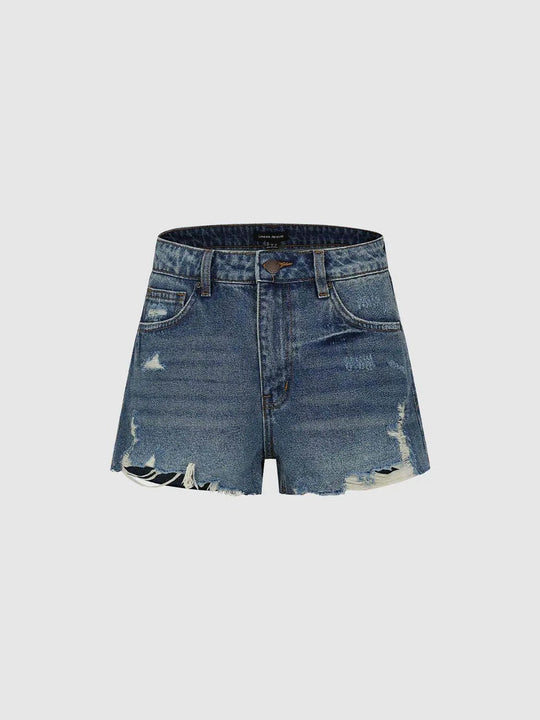 Cotton Frayed Hem Denim Shorts