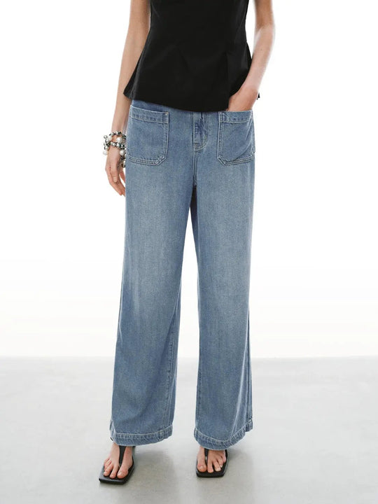 Patch Pocket Wide Leg Jeans