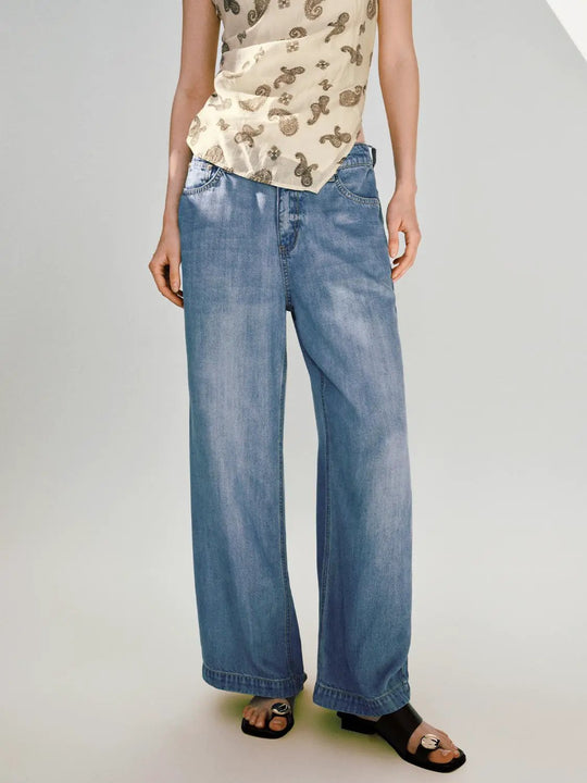 Denim Wide Leg With Subtle Fade Jeans