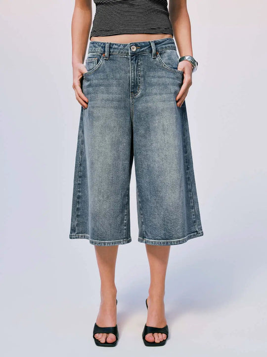 Jeans larghi corti lavati