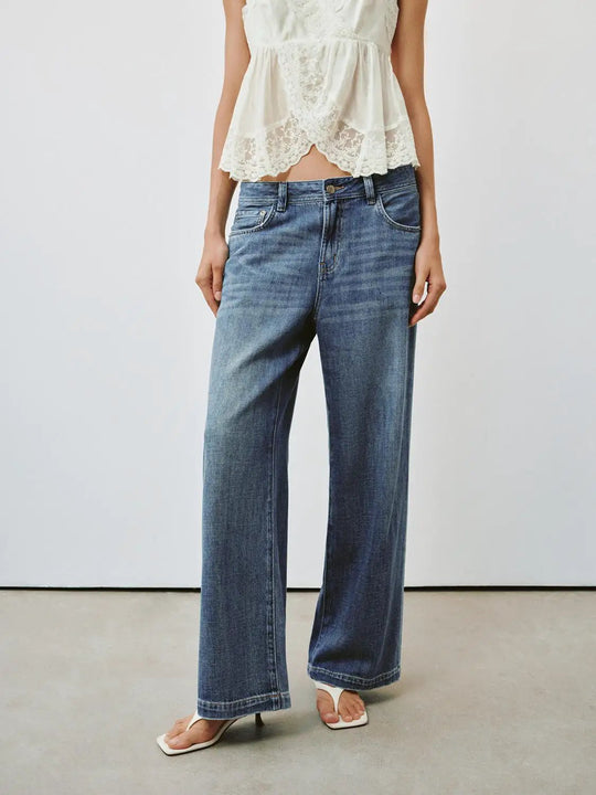 Washed Denim Wide Leg With Classic Silhouette Jeans