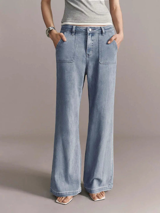 Wide Leg Stretch Denim Fabric Jeans